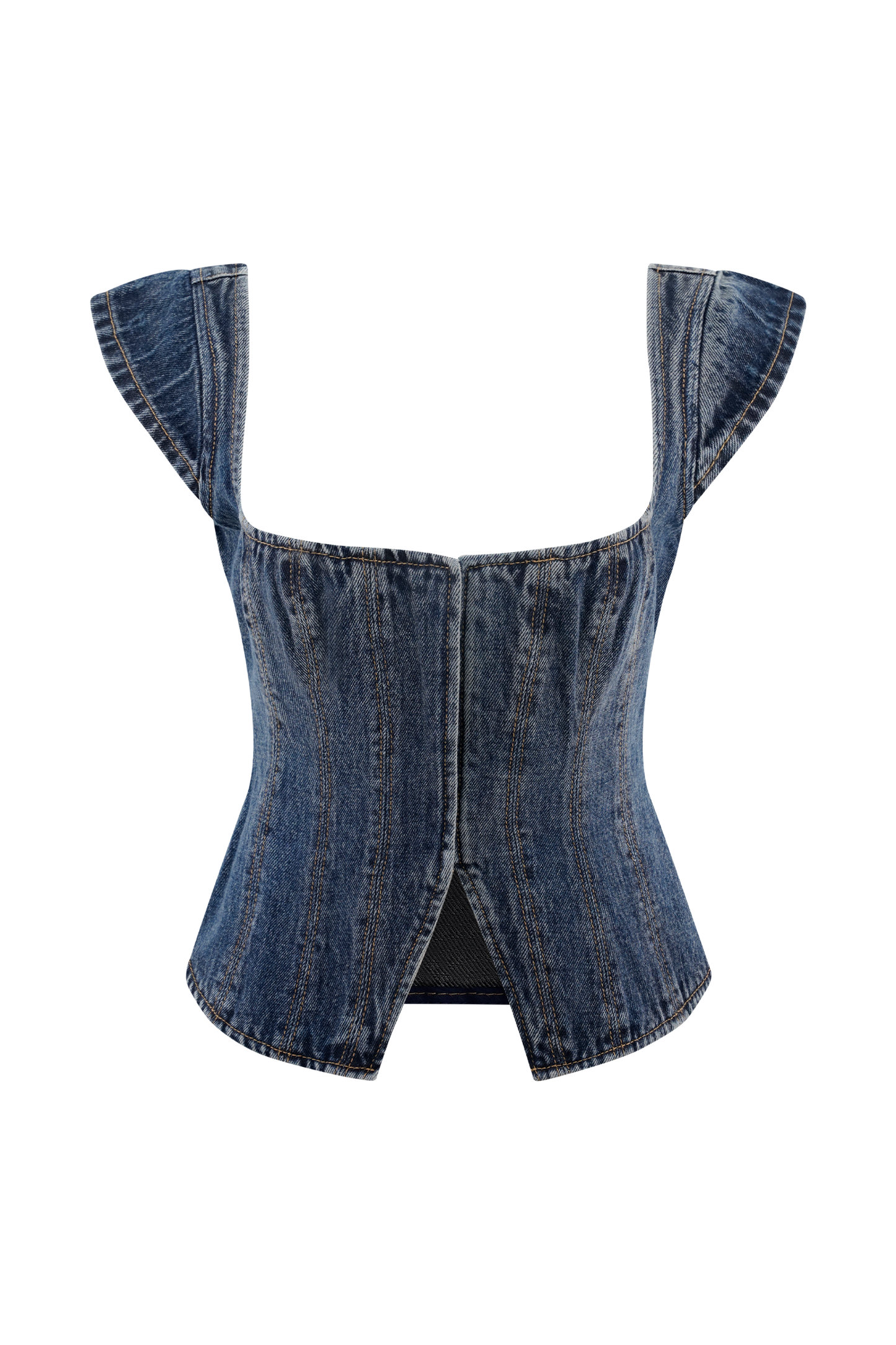 Top en jean à manches courtes Loretta - Bleu foncé délavé