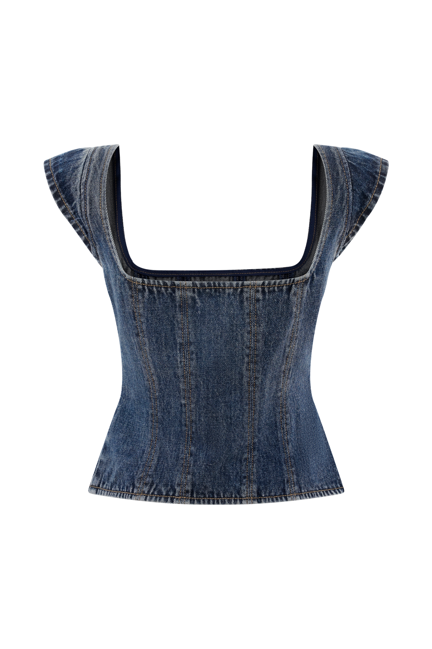 Top en jean à manches courtes Loretta - Bleu foncé délavé