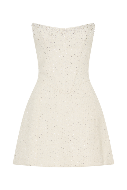 Mini-robe corset en tweed Lorrie - Blanc