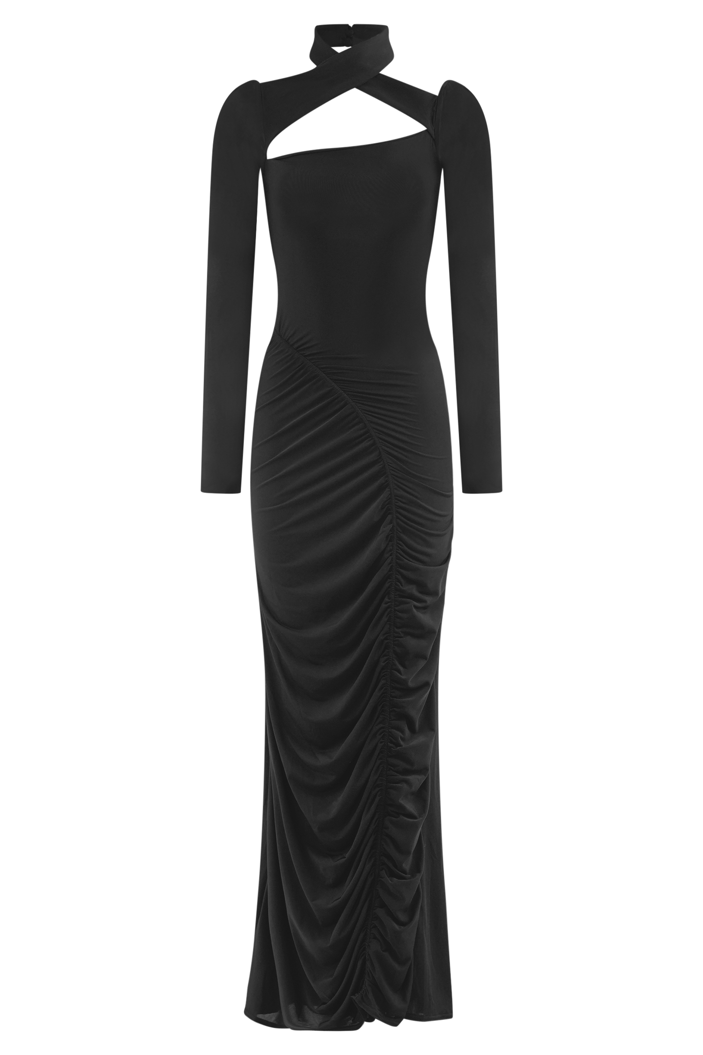 Robe Maxi Élastique à Manches Longues Lyndon - Noir