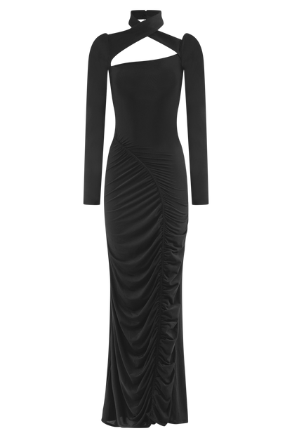 Robe Maxi Élastique à Manches Longues Lyndon - Noir
