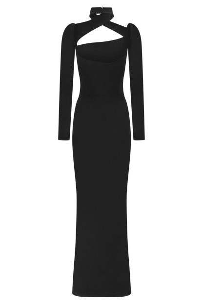 Robe Maxi Élastique à Manches Longues Lyndon - Noir