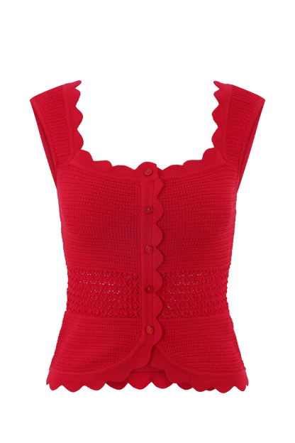 Top en tricot à volants Madeline - Rouge