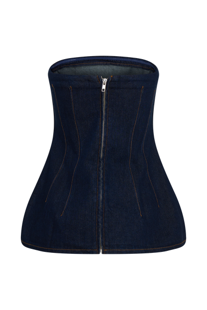 Madelyn Haut en jean sans bretelles et long - Bleu indigo