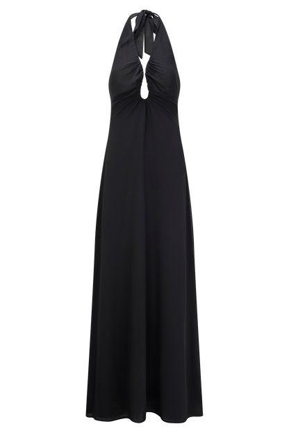 Robe Maxi Malakhai en Chiffon avec Décolleté Halter - Noir