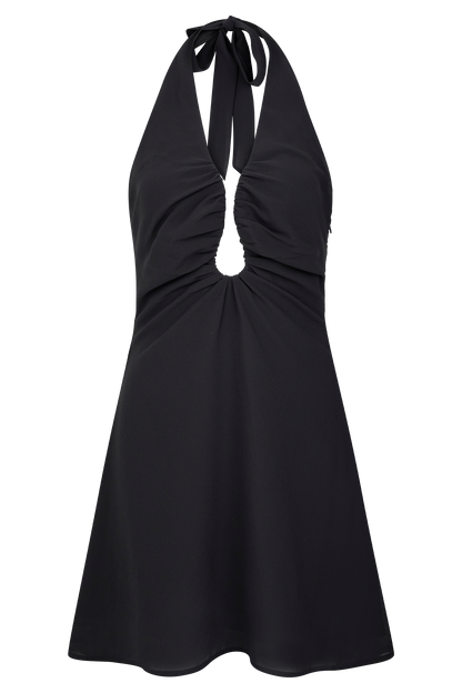 Mini-robe Malakhai en mousseline de soie avec décolleté halter - Noir