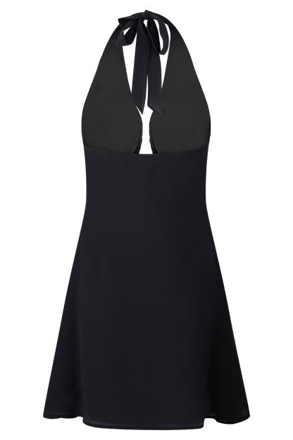 Mini-robe Malakhai en mousseline de soie avec décolleté halter - Noir