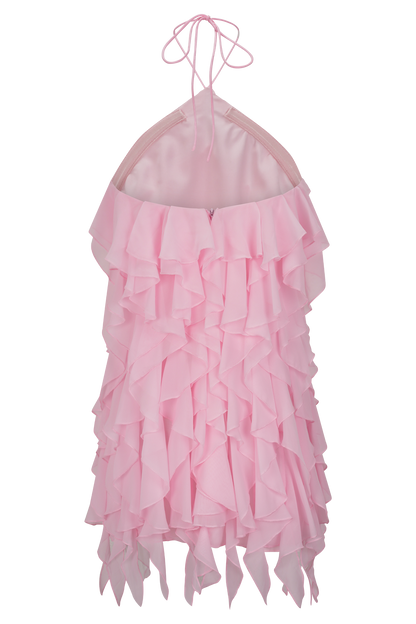 Mini-robe halter à volants Marigold - Rose Poudré