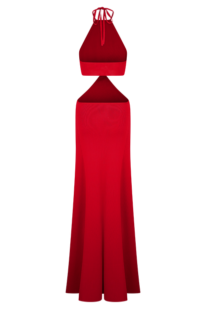 Marlowe Robe Maxi Tricotée à Manches Frangées - Rouge