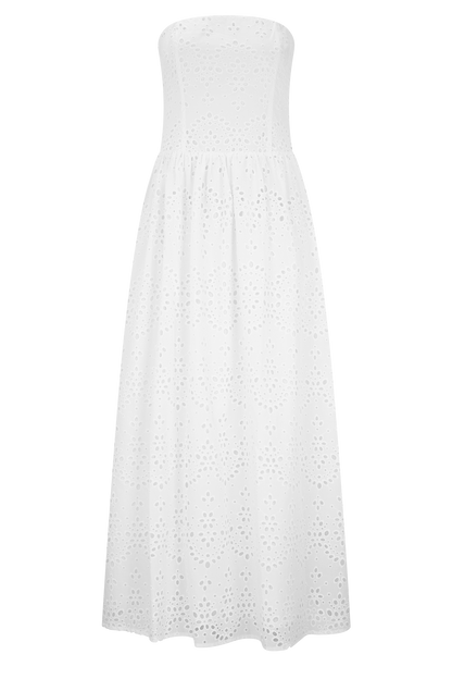Maureen Robe Maxi Sans Bretelles Brodée - Blanche