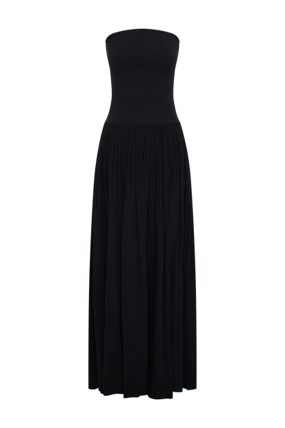 Robe Maxi en Coton à Plis Maureen - Noir