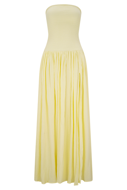 Maureen Robe Maxi en Coton à Plis - Citron