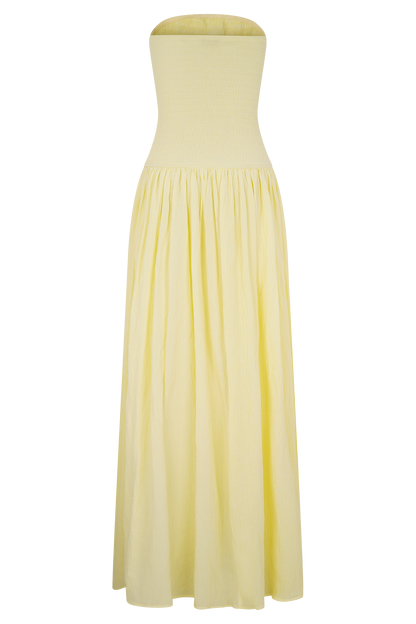 Maureen Robe Maxi en Coton à Plis - Citron