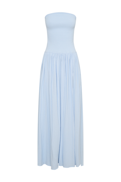 Maureen Cotton Robe Maxi à Plis - Bleu Poudré