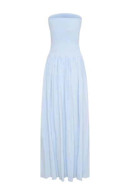 Maureen Cotton Robe Maxi à Plis - Bleu Poudré