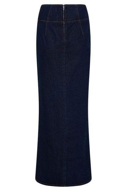 Jupe Maxi en Jean Maylena à Taille Haute - Bleu Indigo