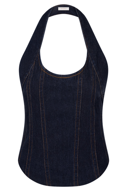 Haut-corset à porter en bandoulière en jean Meadow - Bleu indigo