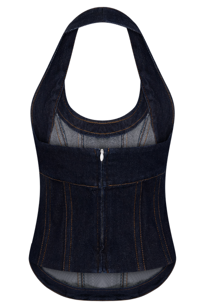 Haut-corset à porter en bandoulière en jean Meadow - Bleu indigo