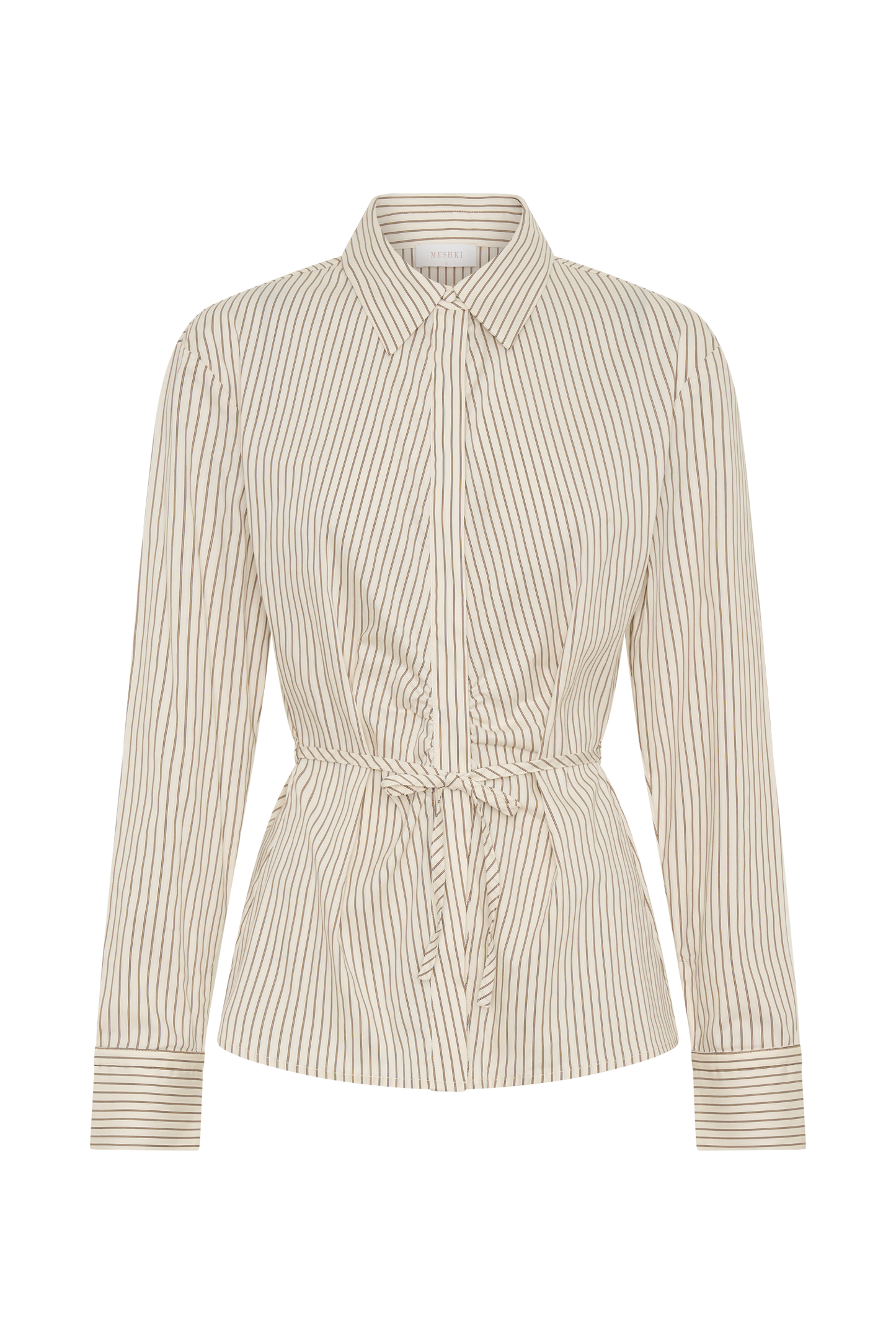 Chemise en coton Millie à nouer dans le dos - Rayures beige