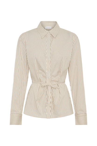 Chemise en coton Millie à nouer dans le dos - Rayures beige