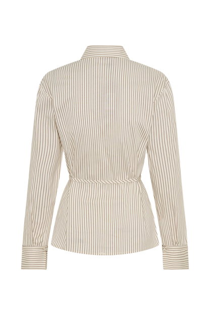 Chemise en coton Millie à nouer dans le dos - Rayures beige