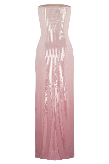 Robe Maxi Sequin Sans Bretelles Miranda - Rose Ombré