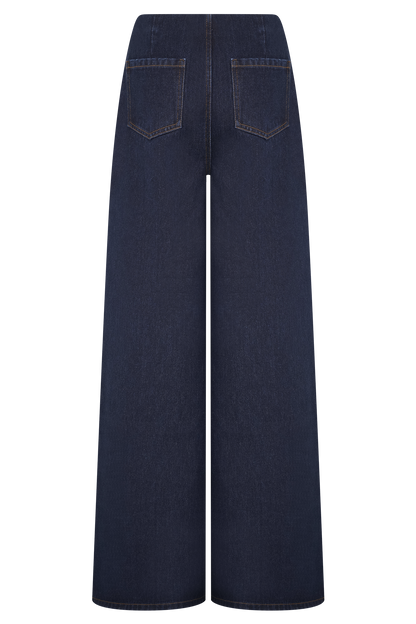 Jeans taille large en jean effet daim avec ceinture - Bleu indigo