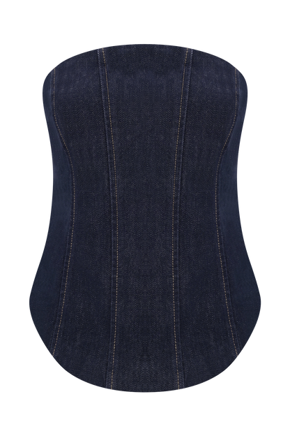 Corset en jean sans bretelles Monte - Bleu indigo délavé