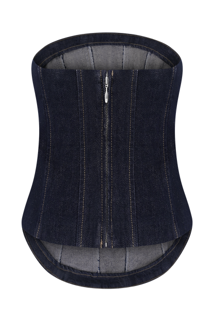 Corset en jean sans bretelles Monte - Bleu indigo délavé