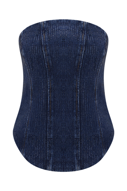 Corset en jean sans bretelles Monte Diamante - Bleu minuit
