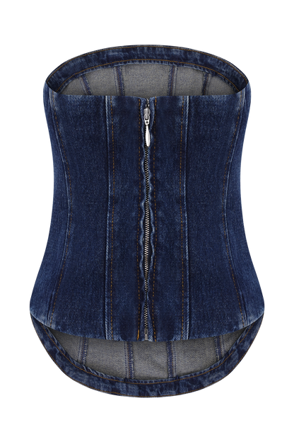 Corset en jean sans bretelles Monte Diamante - Bleu minuit