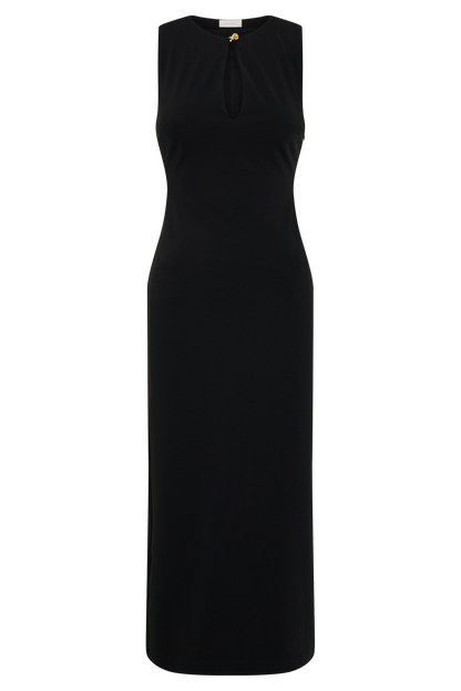 Robe midi en crêpe sans manches Norah - Noir