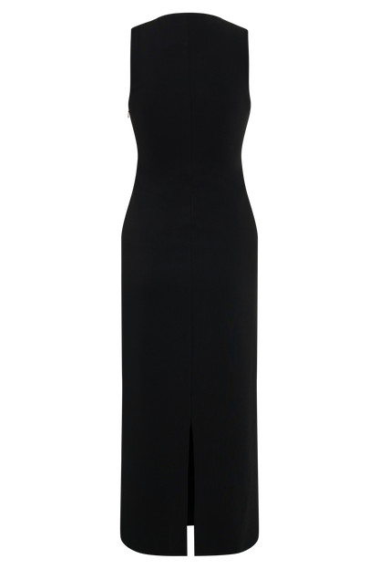 Robe midi en crêpe sans manches Norah - Noir