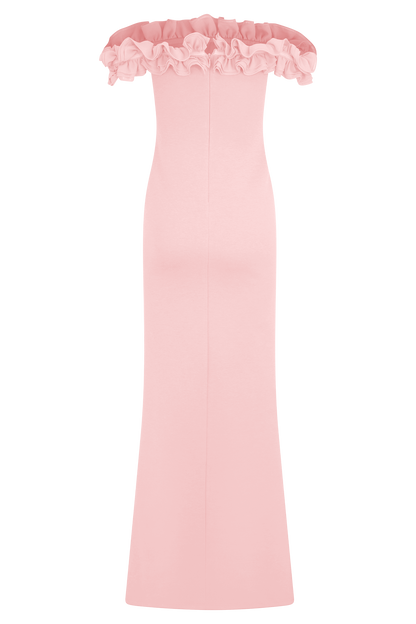 Robe Maxi Nova à Volants et Épaulettes - Rose Ballet