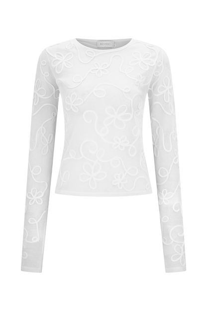 Top en tricot à manches longues brodé Omari - Ivoire