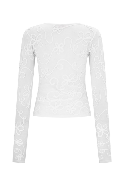 Top en tricot à manches longues brodé Omari - Ivoire