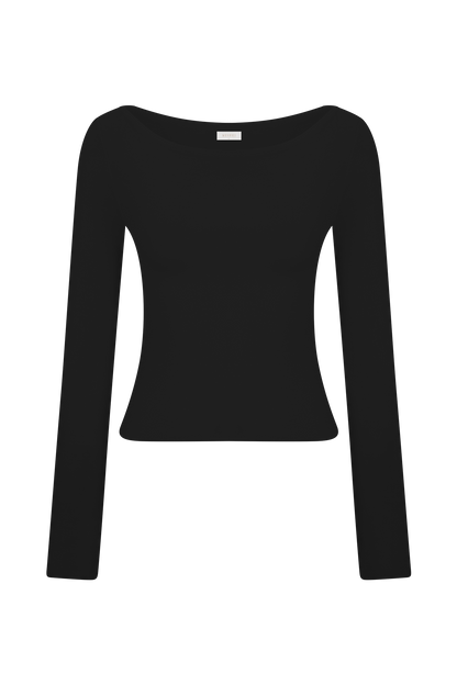 Paedyn Haut à manches longues en laine mérinos côtelée - Noir