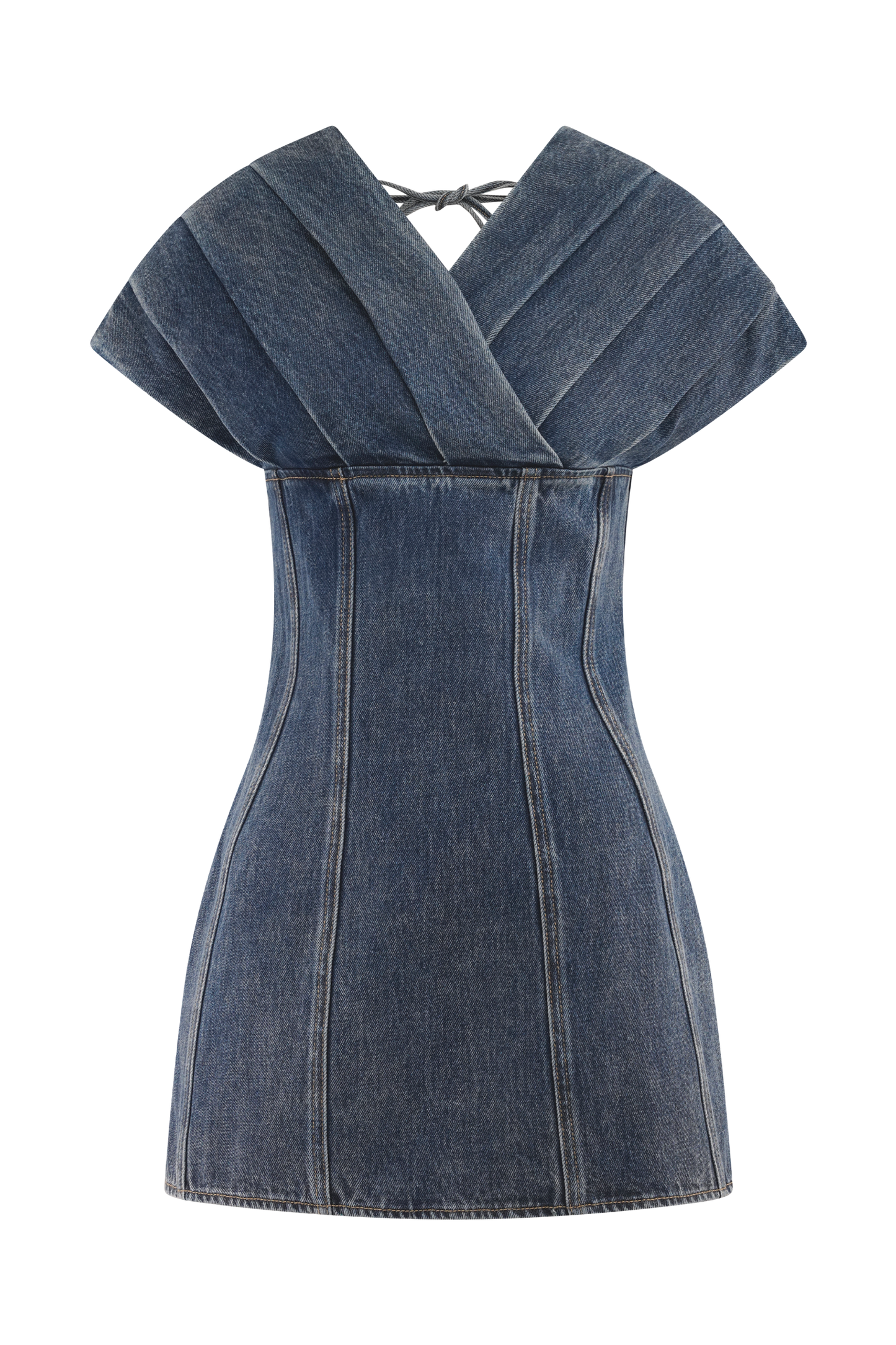 Mini-robe en jean à épaules dénudées Pascale - Bleu foncé délavé