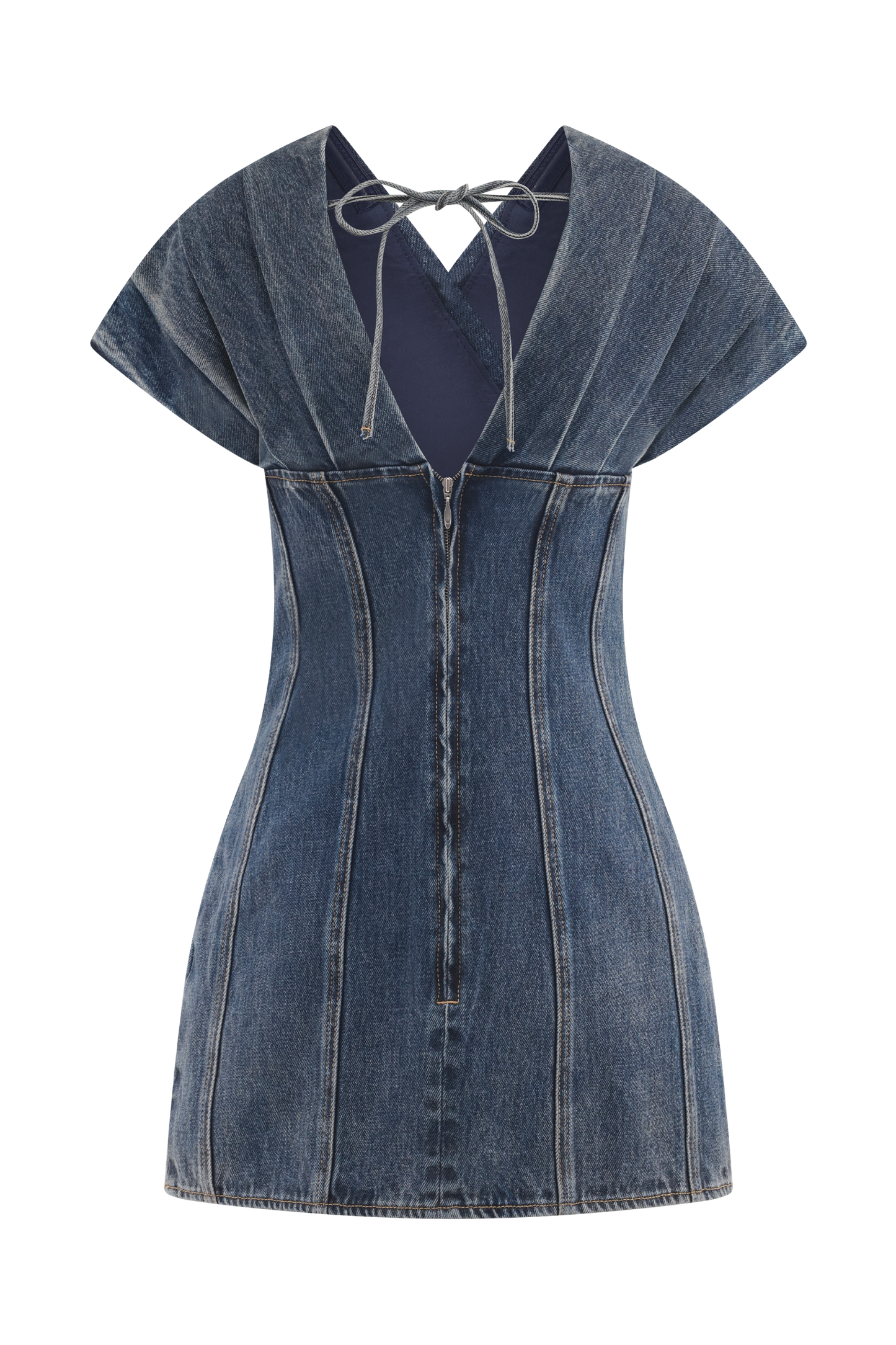 Mini-robe en jean à épaules dénudées Pascale - Bleu foncé délavé