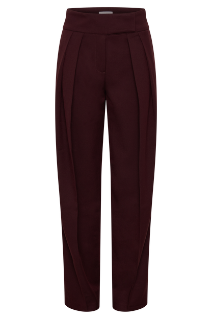 Pantalon à taille haute et plis Penelope - Brun-rouge