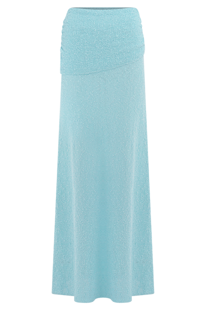 Jupe Maxi Tricoté à Plis Petra - Bleu Clair