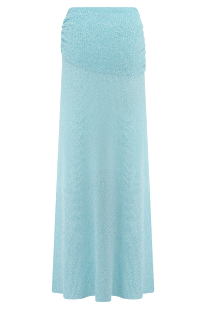 Jupe Maxi Tricoté à Plis Petra - Bleu Clair