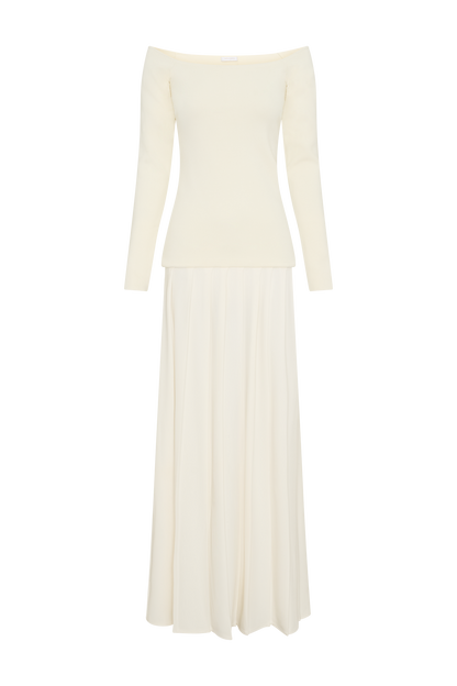 Robe maxi en tricot Presley à épaules dénudées - Ivoire