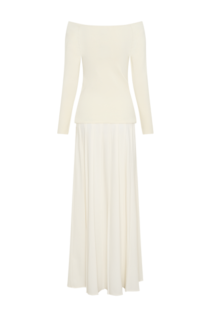 Robe maxi en tricot Presley à épaules dénudées - Ivoire