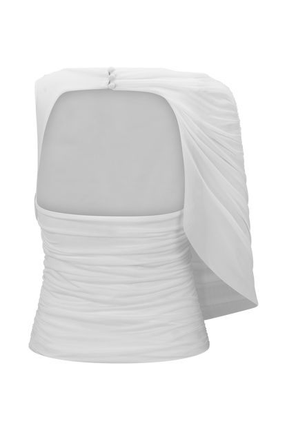 Top fluide et ample Pruedance avec superposition en mesh - Blanc