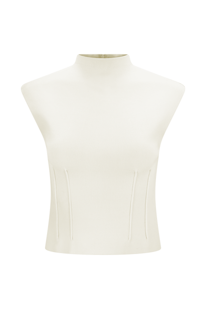 Top en tricot bandage à col montant Romaine - Ivoire