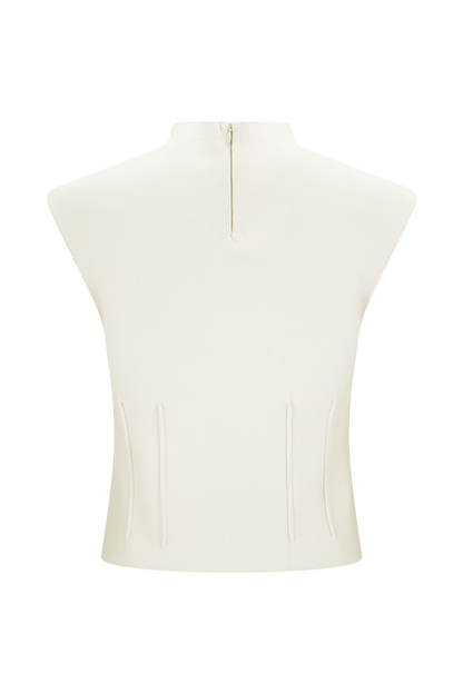 Top en tricot bandage à col montant Romaine - Ivoire