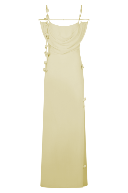 Rosalie Robe Maxi en Chiffon à Motifs Floraux - Citron Pastel