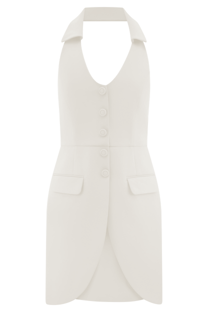 Robe mini à col montant Ruth Cotton - Ivoire