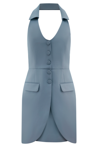 Robe mini halter Ruth Cotton - Bleu océan